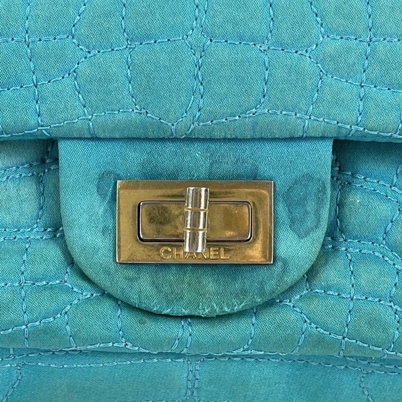 CHANEL - Reissue Small 2.55 Satin Crocodile Stitche - Turquoise / Gold Crossbody - Picture 9 of 15